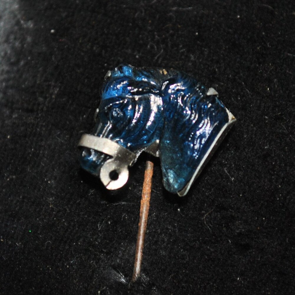 Molded Blue Glass Horse Head Stick Pin